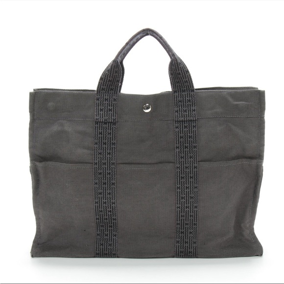Hermès Paris Herline MM Tote in Black/Grey Canvas